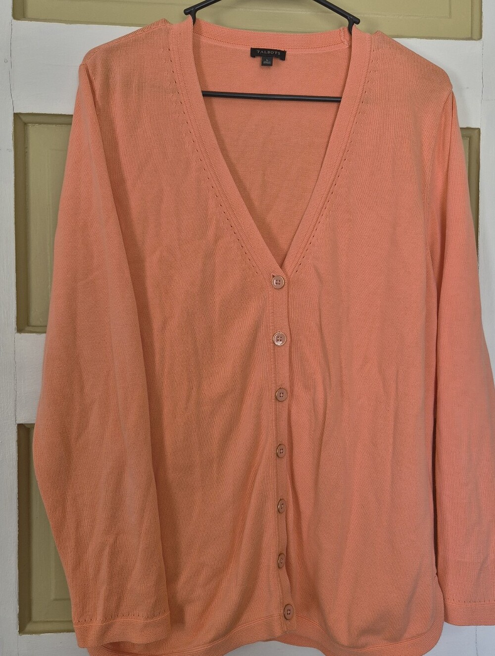 Talbots Peach Cottin Blend Button-Front V-Neck Cardigan